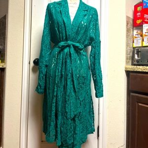 Torrid Long Sleeve Green Lace Trench Coat